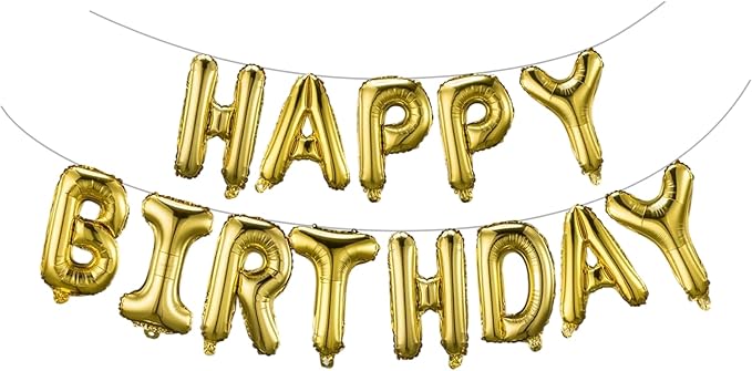 Gold Happy Birthday Balloon Banner