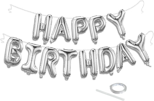Silver Happy Birthday Balloon Banner