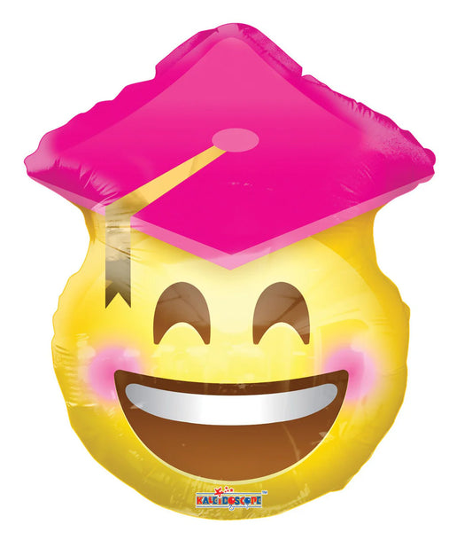 18" Pink Cap Smile Emoji Graduation Balloons